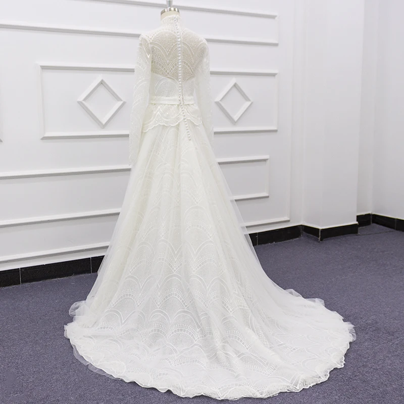 Eslieb SJ253 White Long Sleeve Muslim Women Arabic Dubai Abaya Kaftan Style Wedding dress Party Prom Dresses