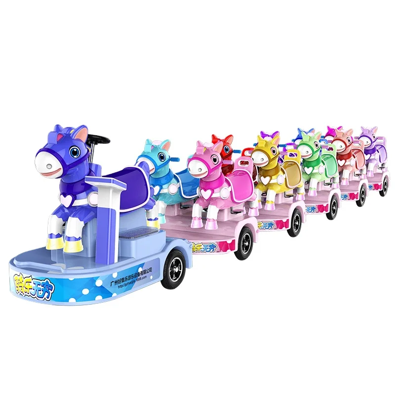 HAOJILE Shopping Mall Amusement Park Battery Powered Colorful Horse Carousel Trackless Tour Train  Electric Car