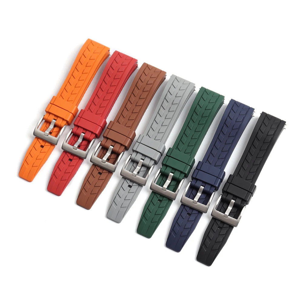 New Arrival FKM Rubber Watch Strap 20/22mm Quick Release Tire Tread Fluororubber Watch Bands Bracelet Multiple Color Options