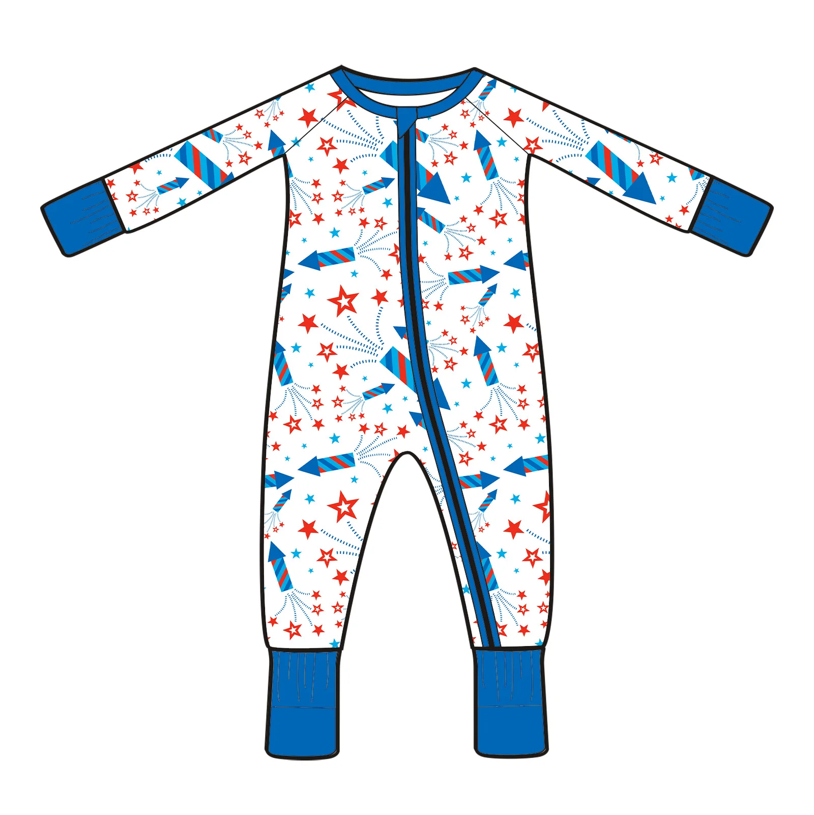 Comfortable Newborn Pajamas with Bamboo Fiber Two Way Zipper Long Sleeves Soft Fabric Folded Feet and Snug Fit for Cozy Wear