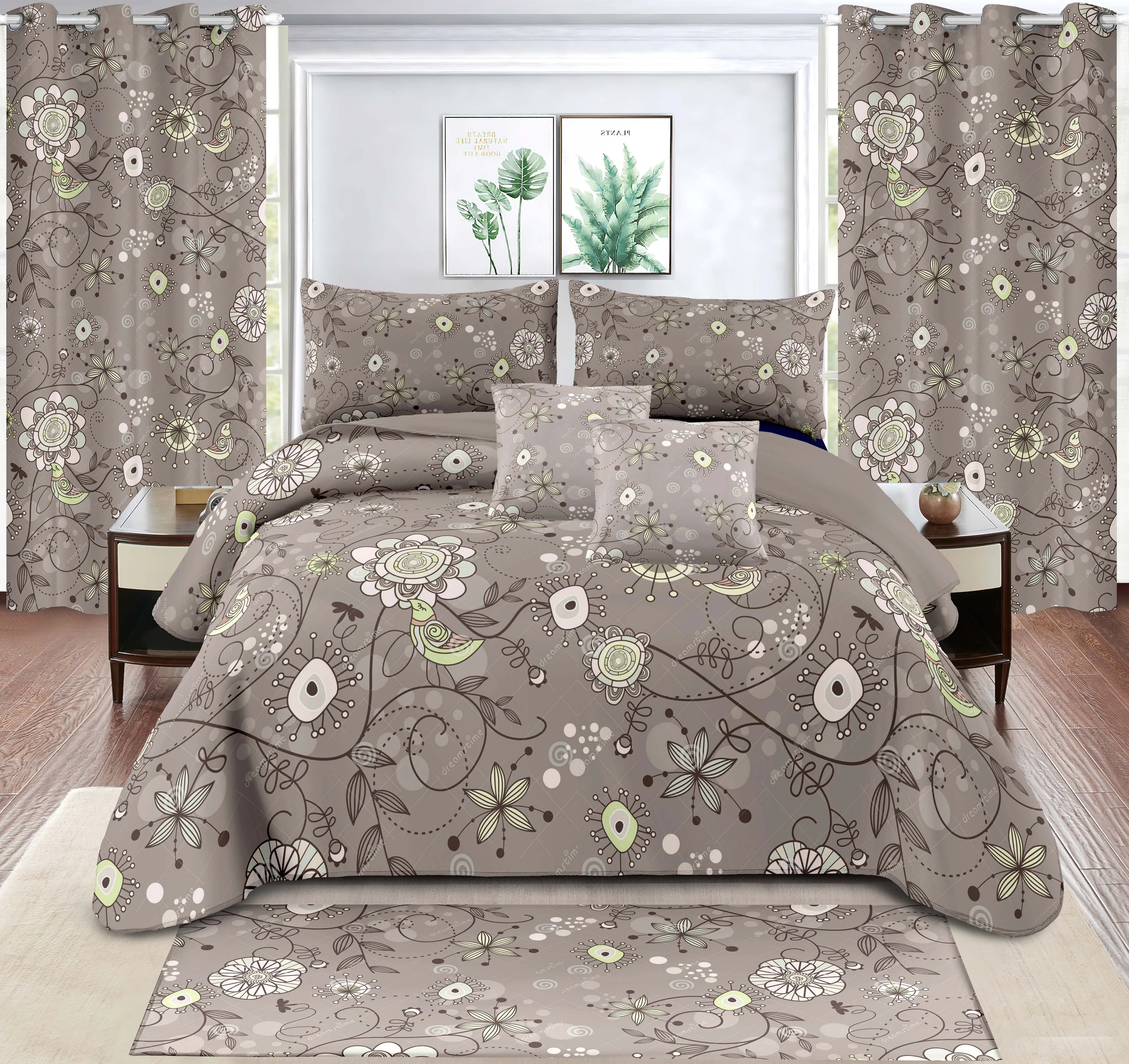 luxury embroidery printing modern style bed bedsheet comforter duvet cover curtain bedding set