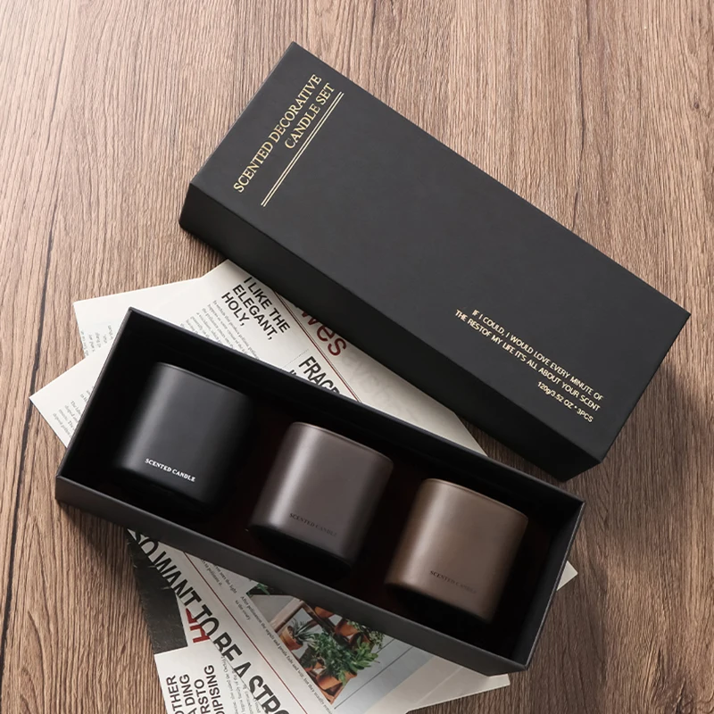 Factory price 3pk soy wax candle dark glass scented candle gift set