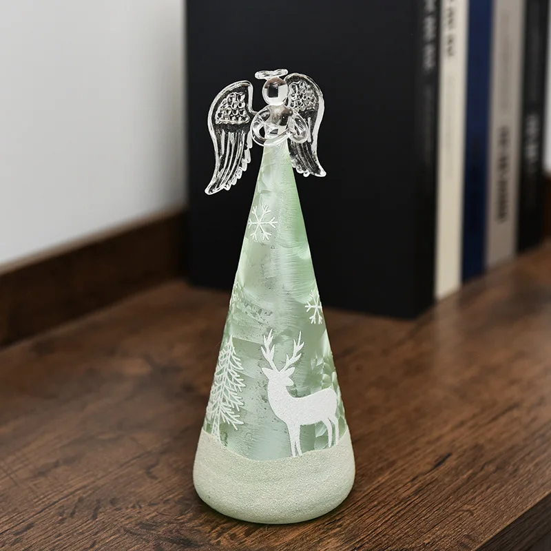 New Glass Crafts LED Lights Furniture Wedding Decoration 16cm Handheld Love Hand Painted Christmas Glass Angel