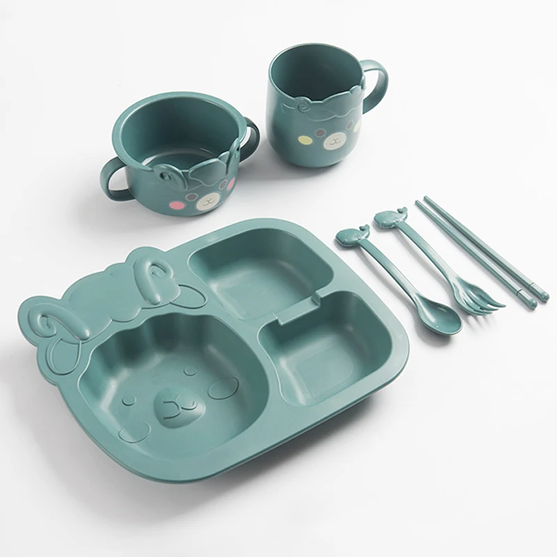 cartoon sheep children kids baby feeding set plastic tableware dinner set tableware wheat straw dinnerware set