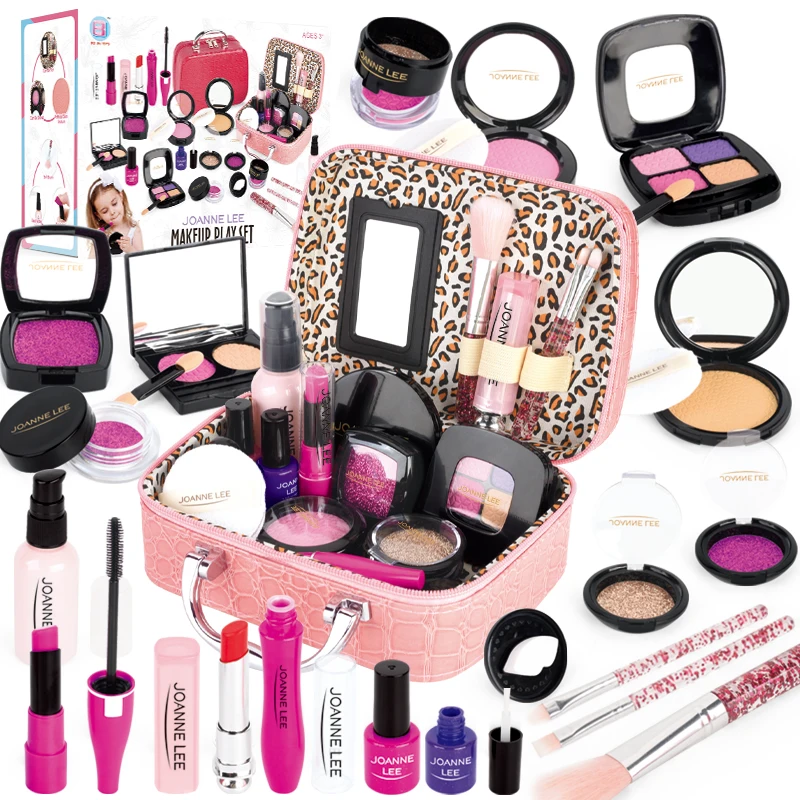 Real kids Pretend Play Beauty & Birthday Gift cute pink dress up game cosmetic bag  portable box Make Up Toys For Girl