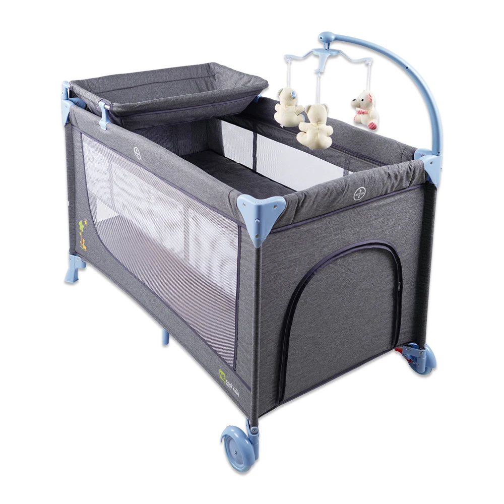 Linen fabric metal frame travel cot baby crib baby bed