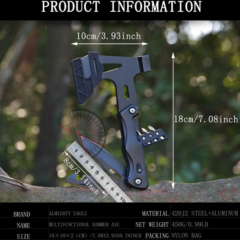 Amazon Hot Selling Stainless Steel Tomahawks Hammer Knife Pliers Screwdriver Set With LED lights Tomahawks Hammer