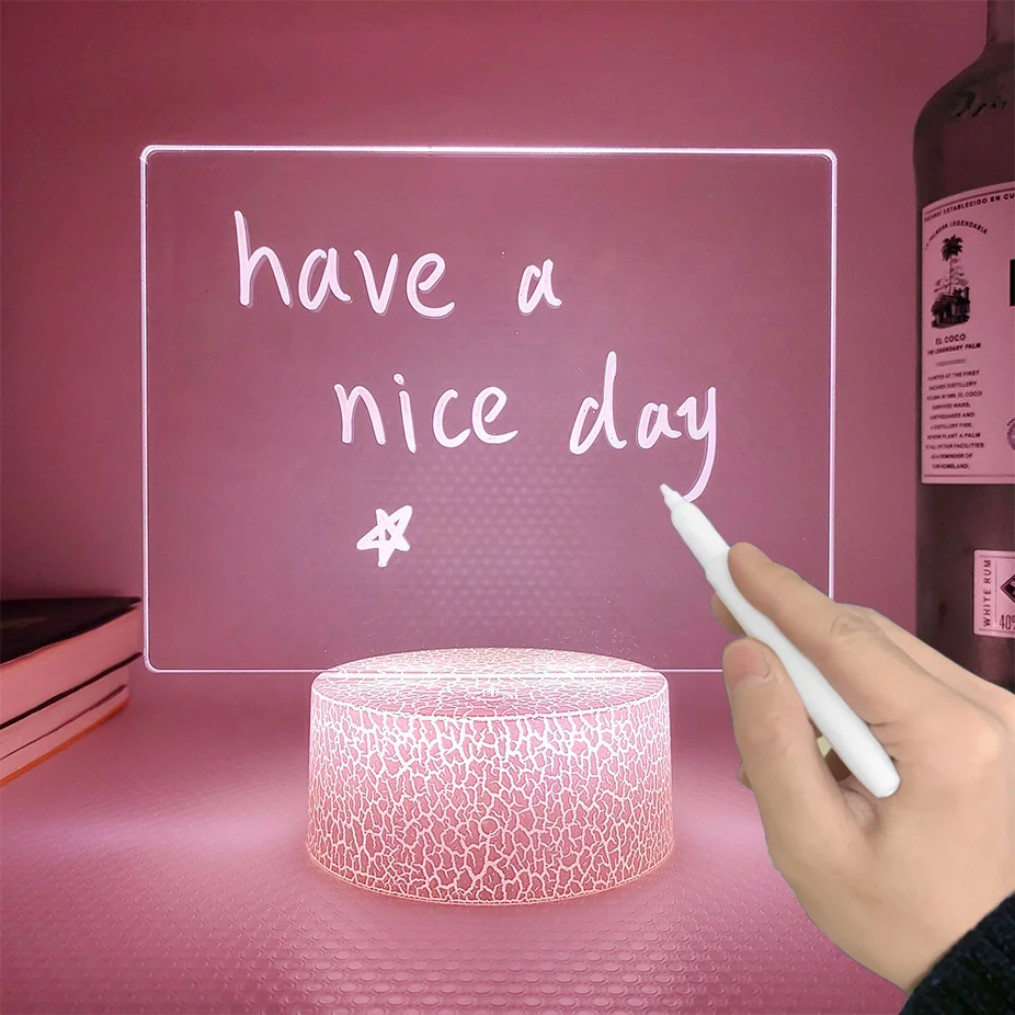 White Base Rewritable Night Light with Message Board Girl Bedroom Sleep Light Cute Soft Light Desk Lamp Room Decor Desktop Gift