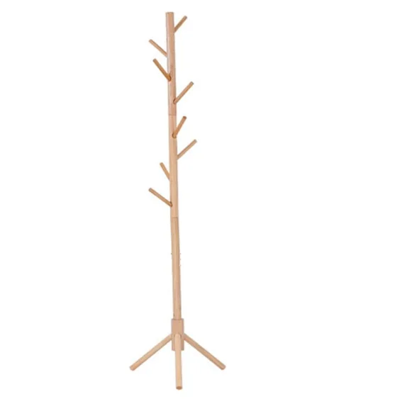 Custom solid wood simple rack practical coat rack floor triangle bracket tree hook single pole hanger