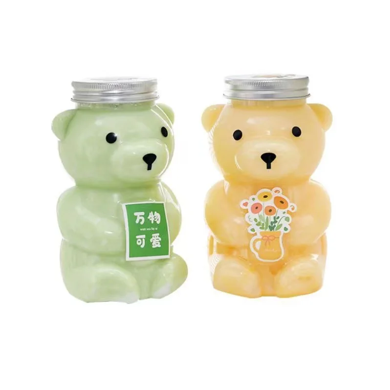 Instagram Trending 500ml 16oz PET Plastic Transparent Bear Shaped Beverage Bottle for Juice Smoothie Bubble Tea Cold Brew