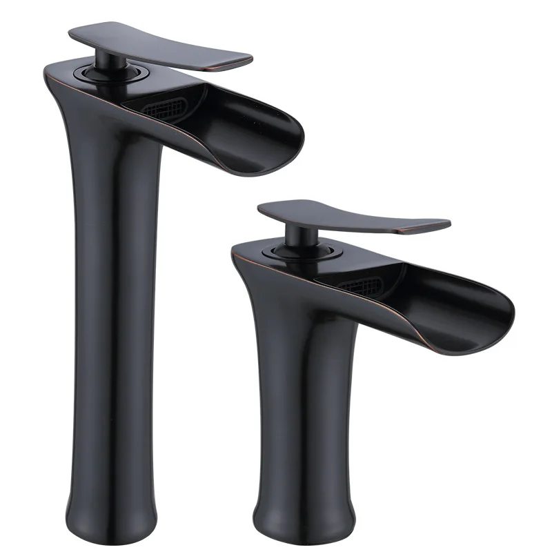 high quality Sanitary Single Hole Brass Bathroom Vanity Wash Basin Sink Mixer Black Waterfall Faucet