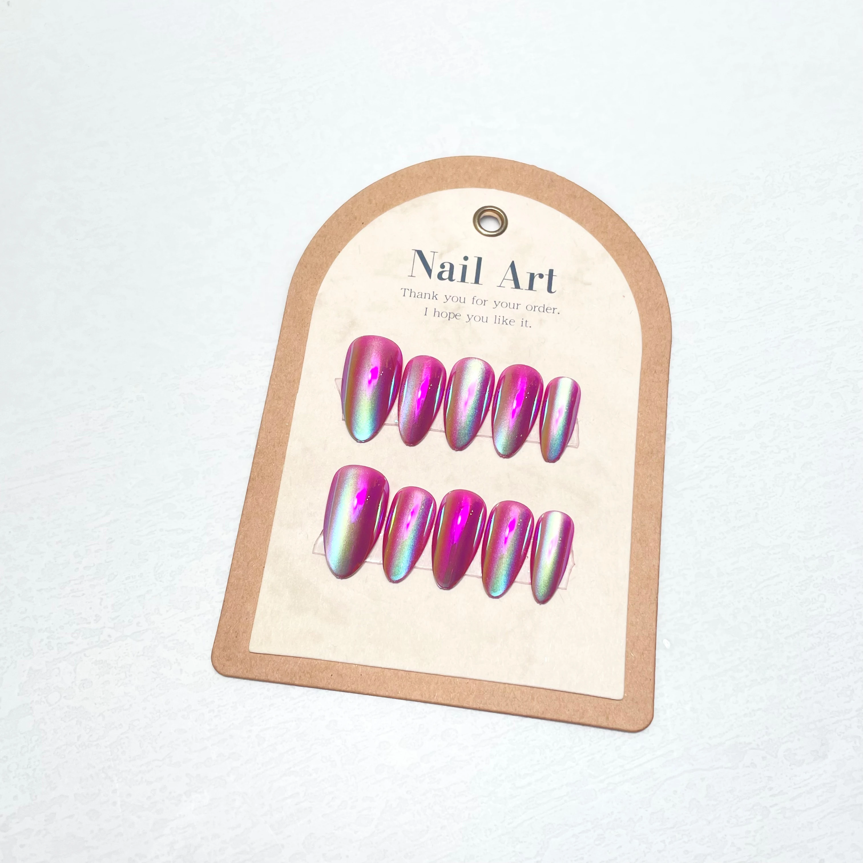 Luxury Cat Eye Design Chrome Finished Press-On Nail Long 3D French Salon Style Reusable ABS & Acrylic Model & Coffin Pattern