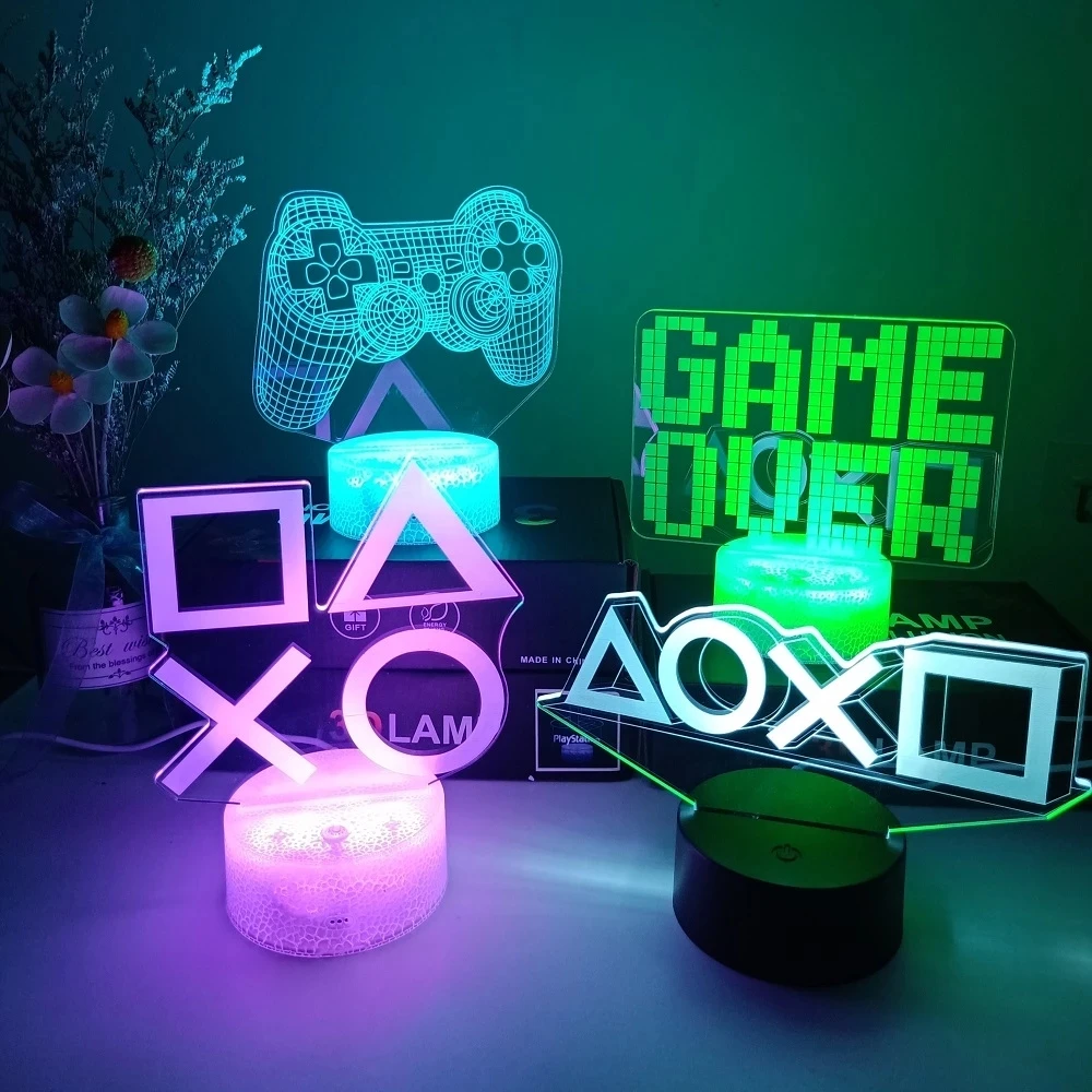 3D Night Lamp Gaming Room Desk Setup Lighting Decor on the table Game Console Icon Logo Sensor Light for Kids Bedside Gift