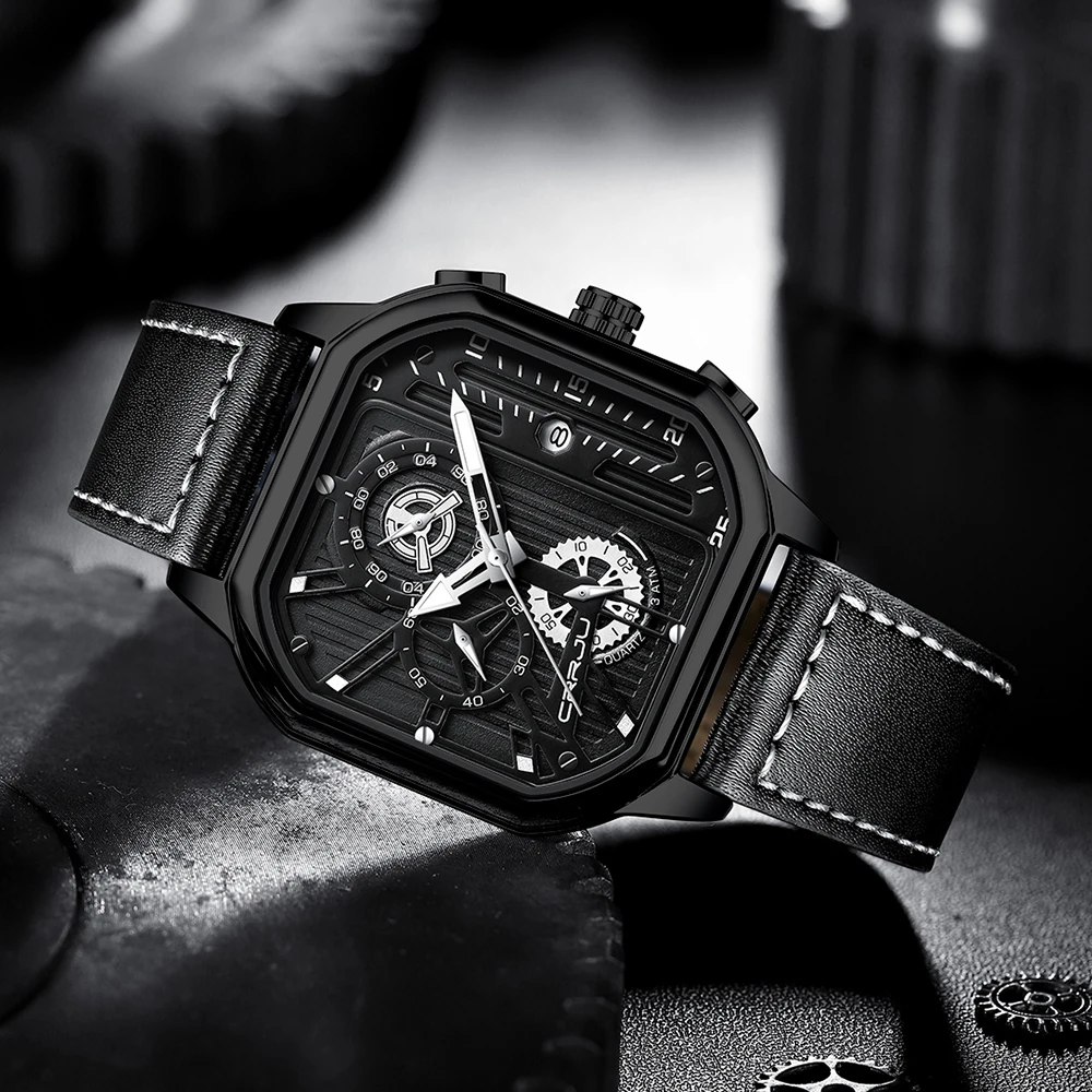 CRRJU 2022 new arrival  Design Luxury brand  Leather Wrist Band Waterproof Quartz Square Watch Relogio