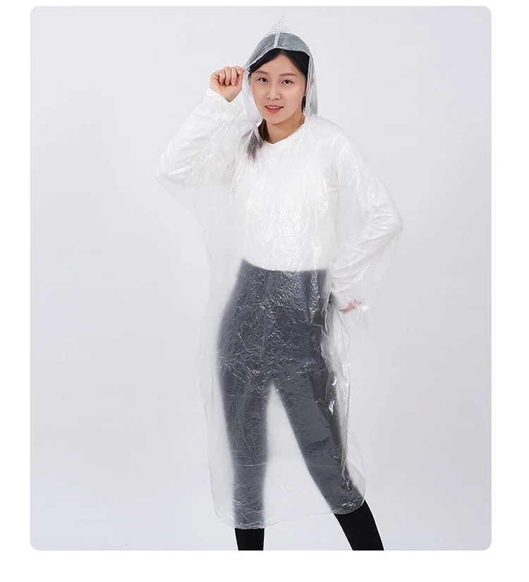 Hot Sale Emergency PE Raincoat Lightweight Plastic Rain Poncho for Adults & Children for Hiking Thick Rainwear Size M