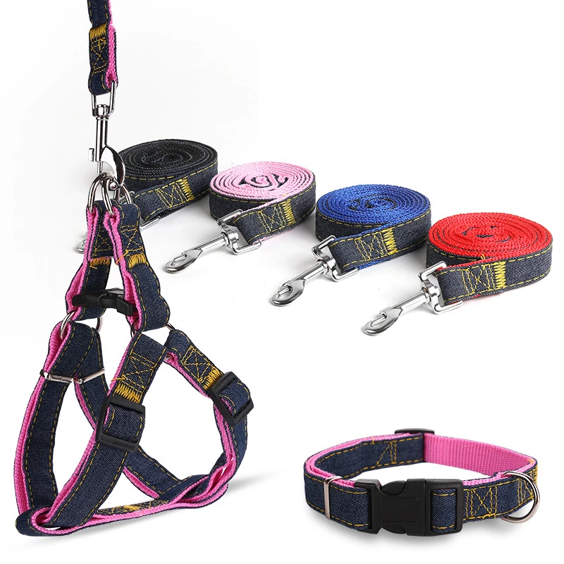 Denim Sewing Cloth Explosion-Proof Multi-Color Optional Dog Chest Harness Traction Rope Set Pet Leash