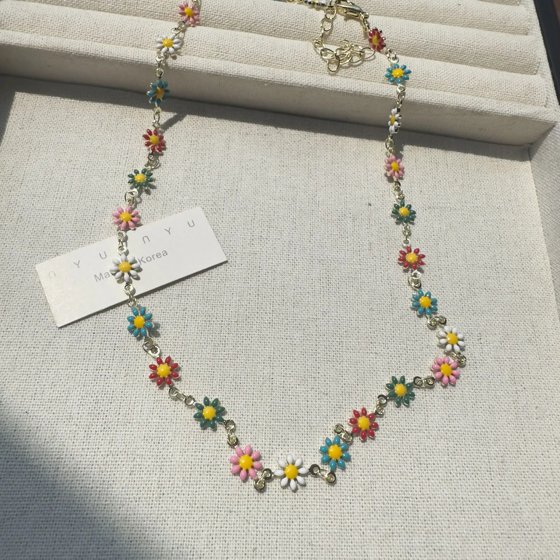 Colorful Niche Daisy Flower Bracelet and Necklace Set Women Fresh Style Ins Contrast Design Clavicle Chain Accessories