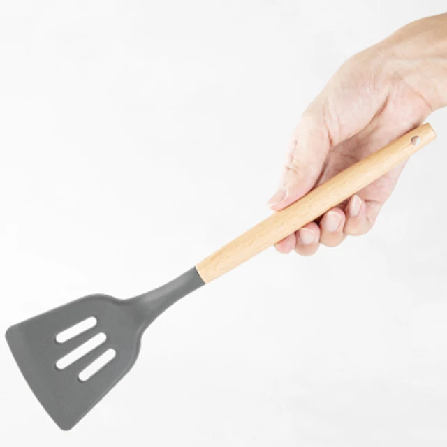 Hot Sale Black Color Wooden Handle Utensils Household Silicone Kitchen Accessories kitchenware Durable Cooking Tools Set