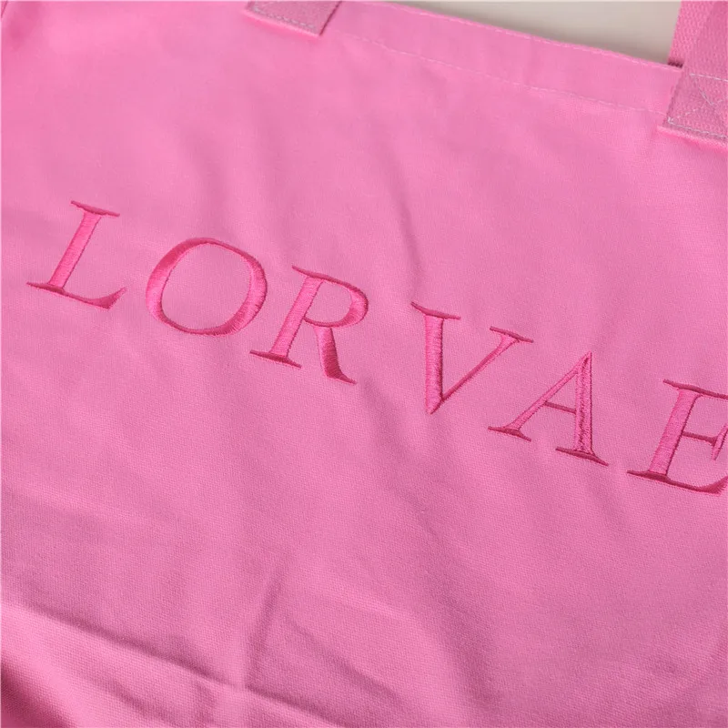 Fashion pink Oversized large grocery Women Weekend grocery 100% Canvas Shopping gym Tote handbag with embroidery logo