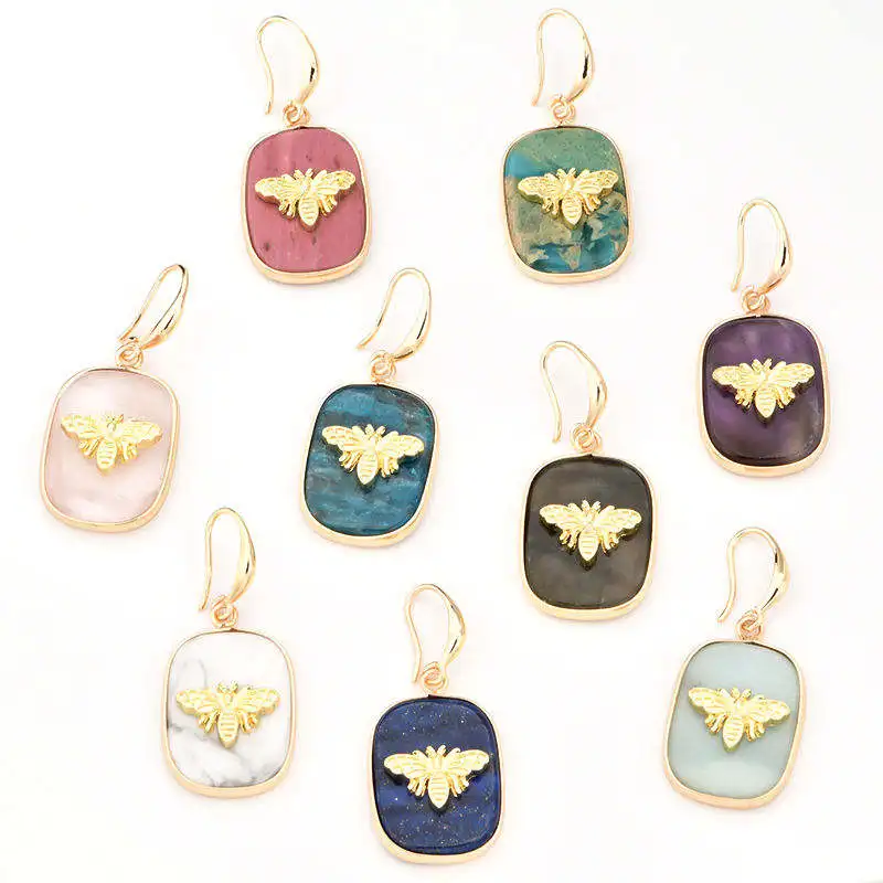 Factory Offer Gemstone Dangle Earring Fashion Trendy Jewelry Bee Charm Gem Stone Earring