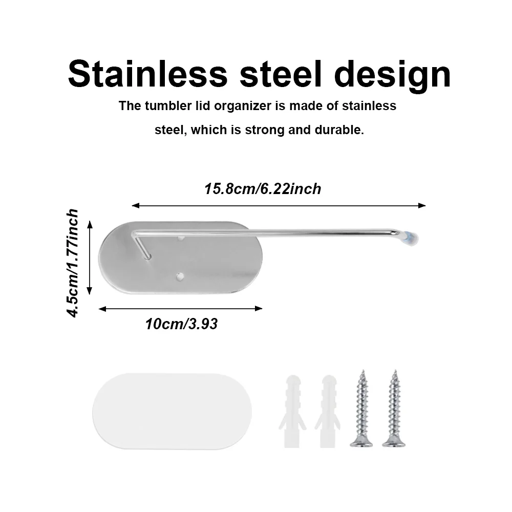 Horizontal - Self-Adhesive Space Saving Glass Lid Hook Tumbler Under The Cabinet Tumbler Lid Organizer Hook for Kitchen