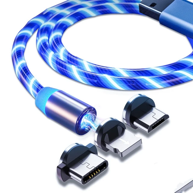Светодиодное светящееся магнитное зарядное устройство 3 в 1 USB-кабель со светодиодной подсветкой Micro USB Тип C зарядка все одном магнитный usb-кабель быстрое