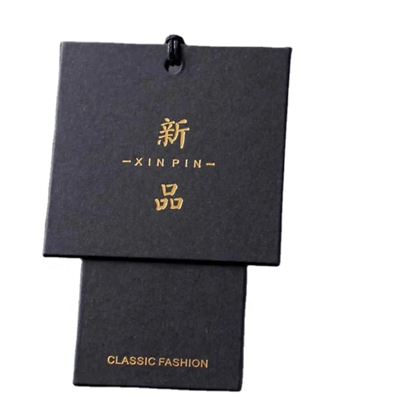 Custom  Logo Golden Embossed Hang Tags 1000gsm Black Cardboard Garment Tags Clothing Labels Hanging Clothes Tag