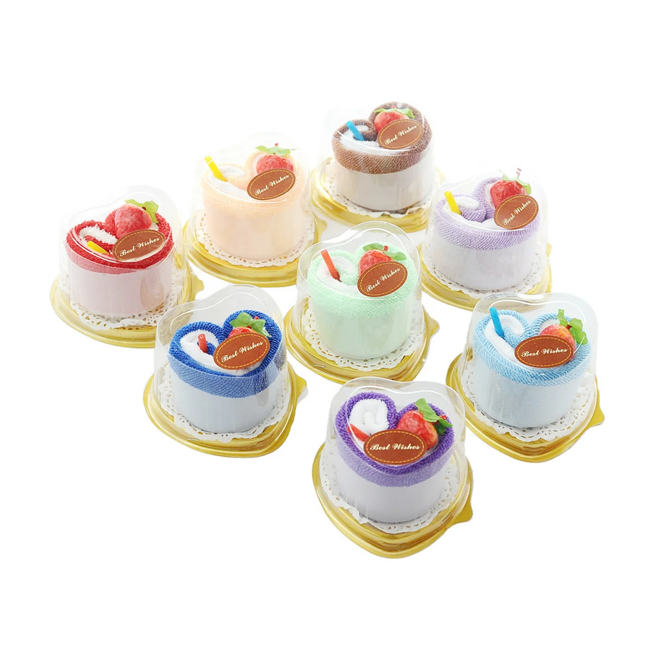 China manufacturer promotional towel cake cute heart shape wedding souvenir towels