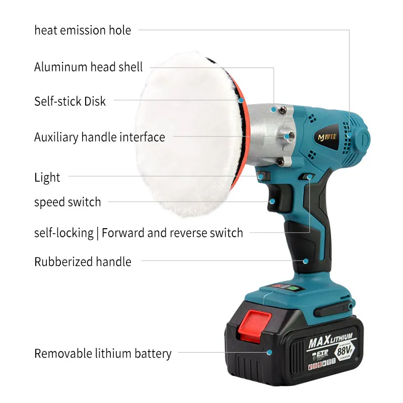 48V/88V Hand-held Portable Dual Action Polisher Rechargeable Drill Polishing Machine