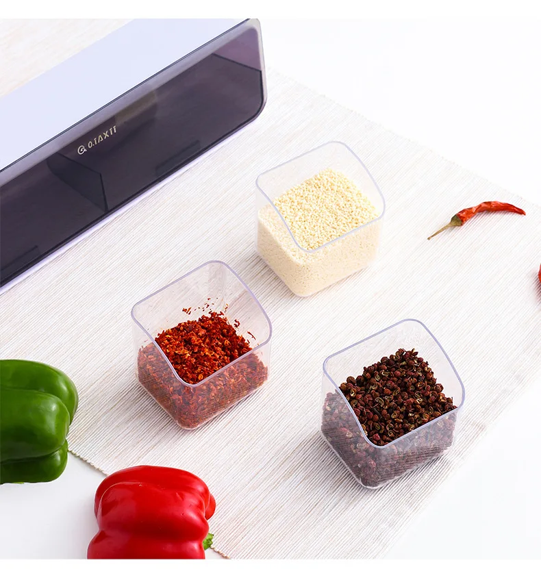 Lid Square 4-Lattice Spoon Seasoning Box PET Chopsticks Tableware Storage Herb Spice Tools Salt Pepper Sets Salt