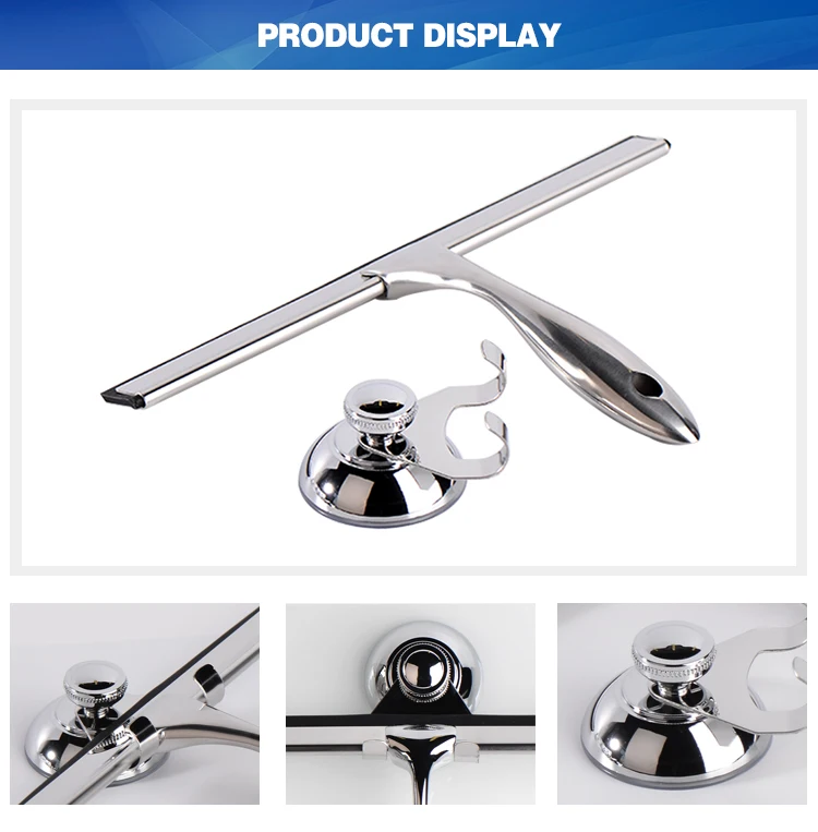 Window Glass Wiper with 3M Hook Shower Squeegee Factory Price Stainless Steel with Replaceable Rubber Blade
