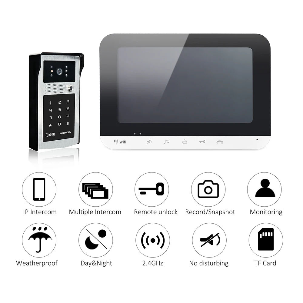 
High Quality Video Door Phone Intercom Metal wifi Doorbell Camera RFID Code Keypad Access for Villa 