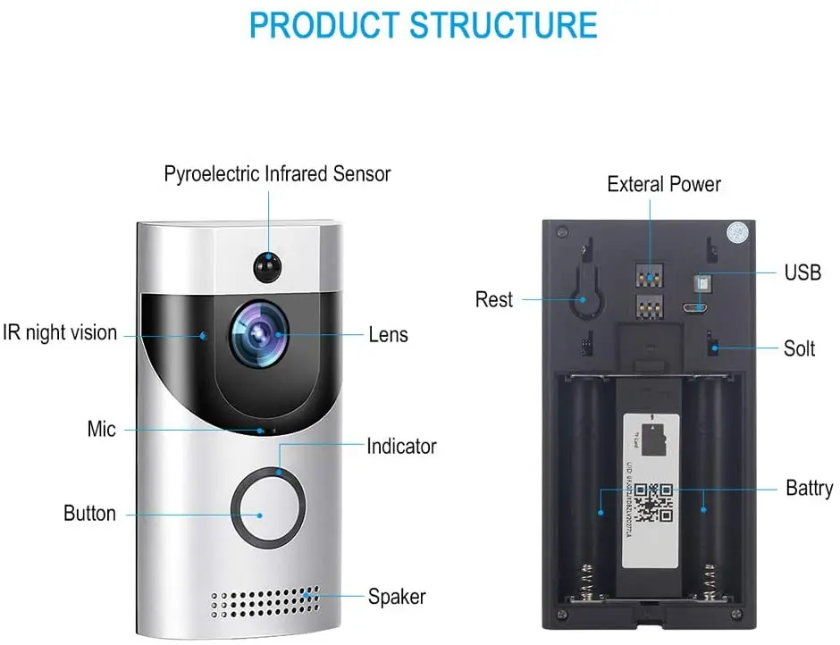B30 Smart Home Video Doorbell Camera Waterproof IP65 Outdoor Ring Ding Dong HD 720P Wifi Wireless Door Bell