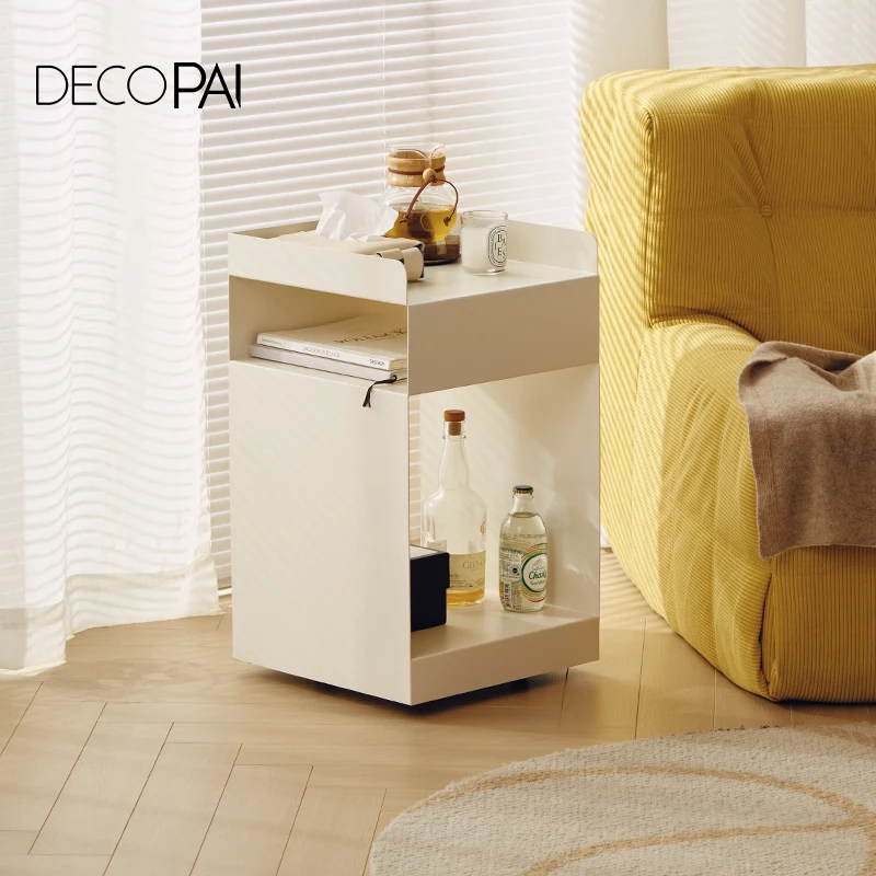 Scandinavian sofa side table, modern minimalist storage sideboard, creative movable under-table cabinet