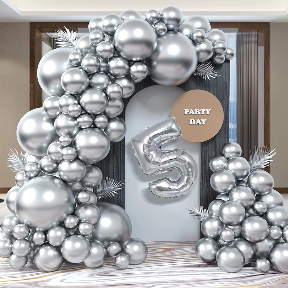 Number Five Silver 40CM Aluminum Film Balloons for Celebration Festivals Birthday Decoration