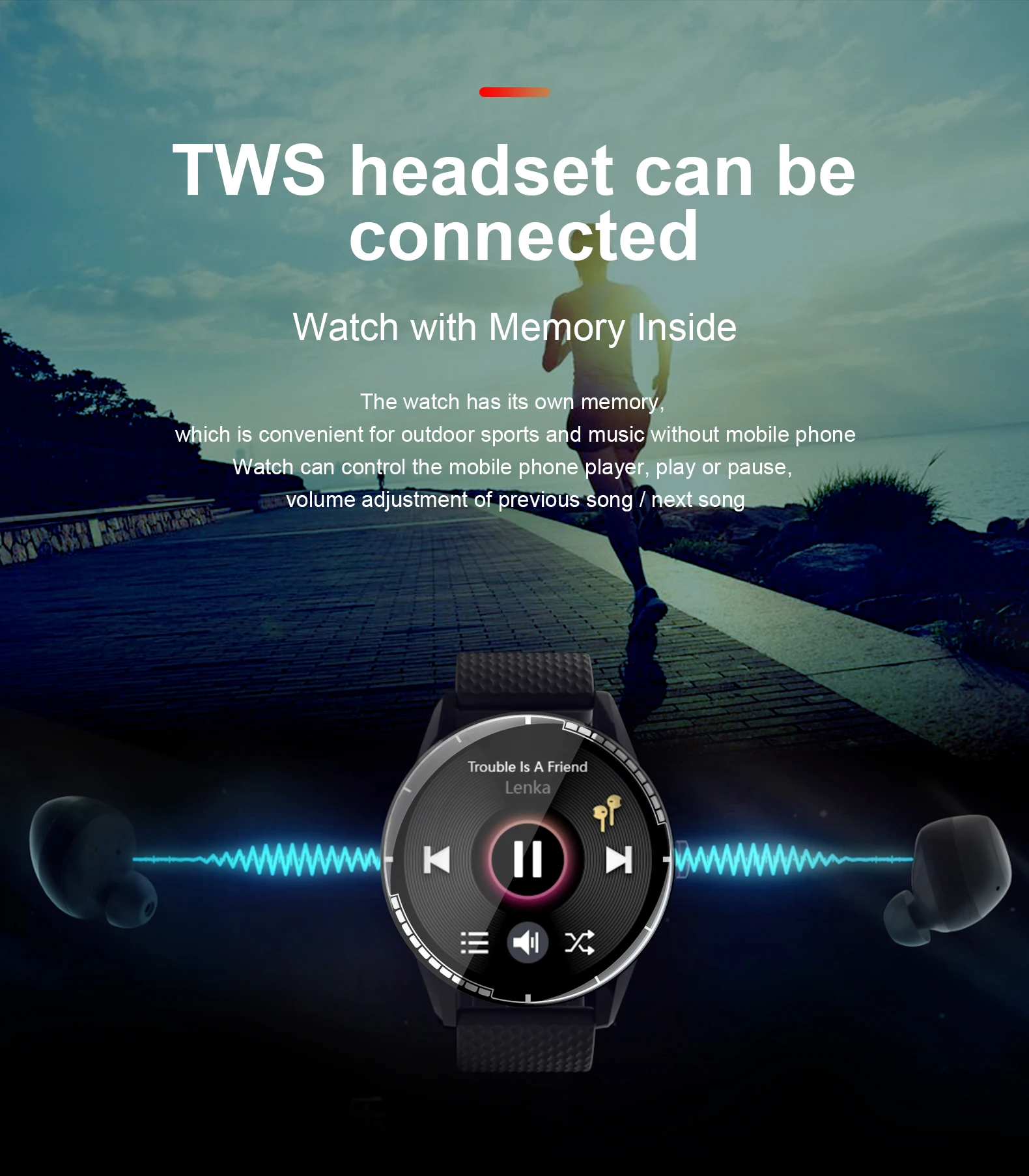  2021 H6 музыкальные умные часы с памятью внутри подключение к Tws телефонные звонки спортивные цифровые для