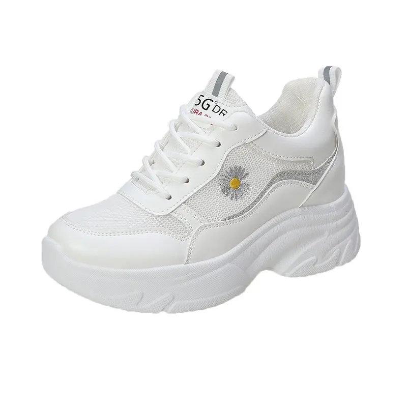 Женские сетчатые кроссовки на танкетке, повседневные дышащие спортивные туфли на шнуровке, со скрытым каблуком, увеличивающие рост, 2022