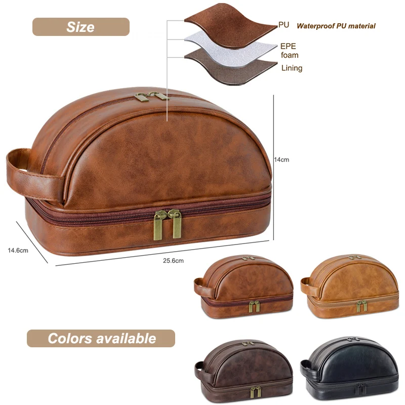 Advanced travel leather toiletry bag for men large travel shaving toilet bag dopp kit