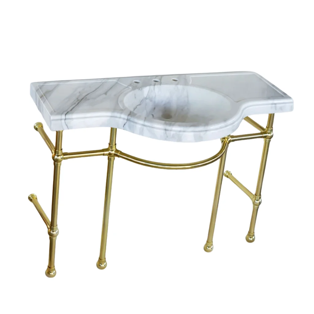 Bathroom Vanity Top with Integral Sink Natural Calacatta Gold Marble Countertops with Brass Stand Set
