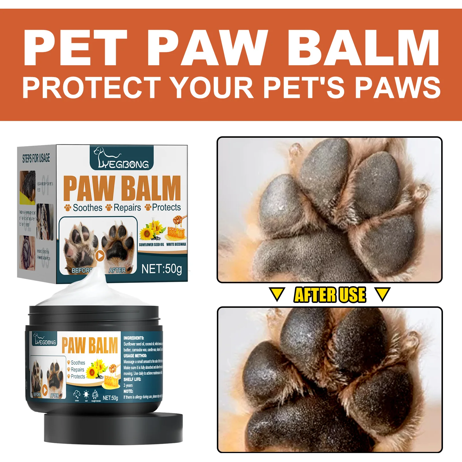 YEGBONG Pet Paw Balm Organic Natural Pet Care Products Soothing  Repairing Protecting Product For Your Dogs &Cats