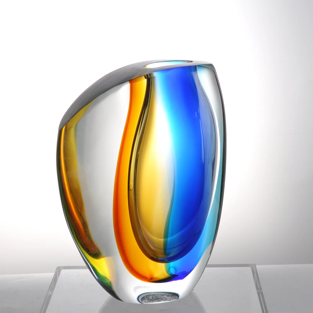 Высококачественная цветная ваза ручной работы из муранского стекла в скандинавском стиле для домашнего декора