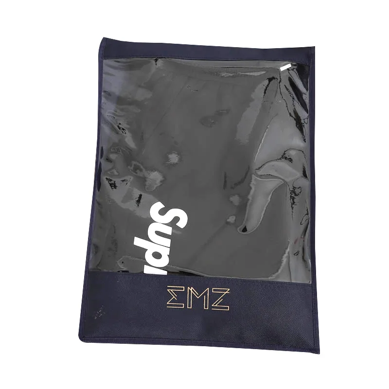 Promotion custom non woven splicing Clear PVC clothing storage packing bag