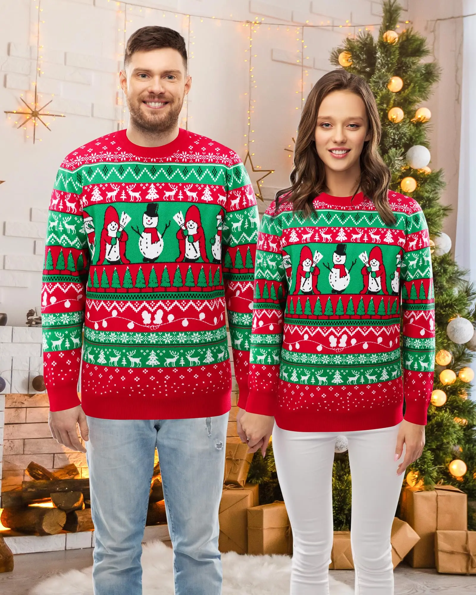 OEM Jacquard Knitted Pullover Matching Ugly Custom Design Christmas Sweater Family Green Acrylic Christmas Sweater For Men