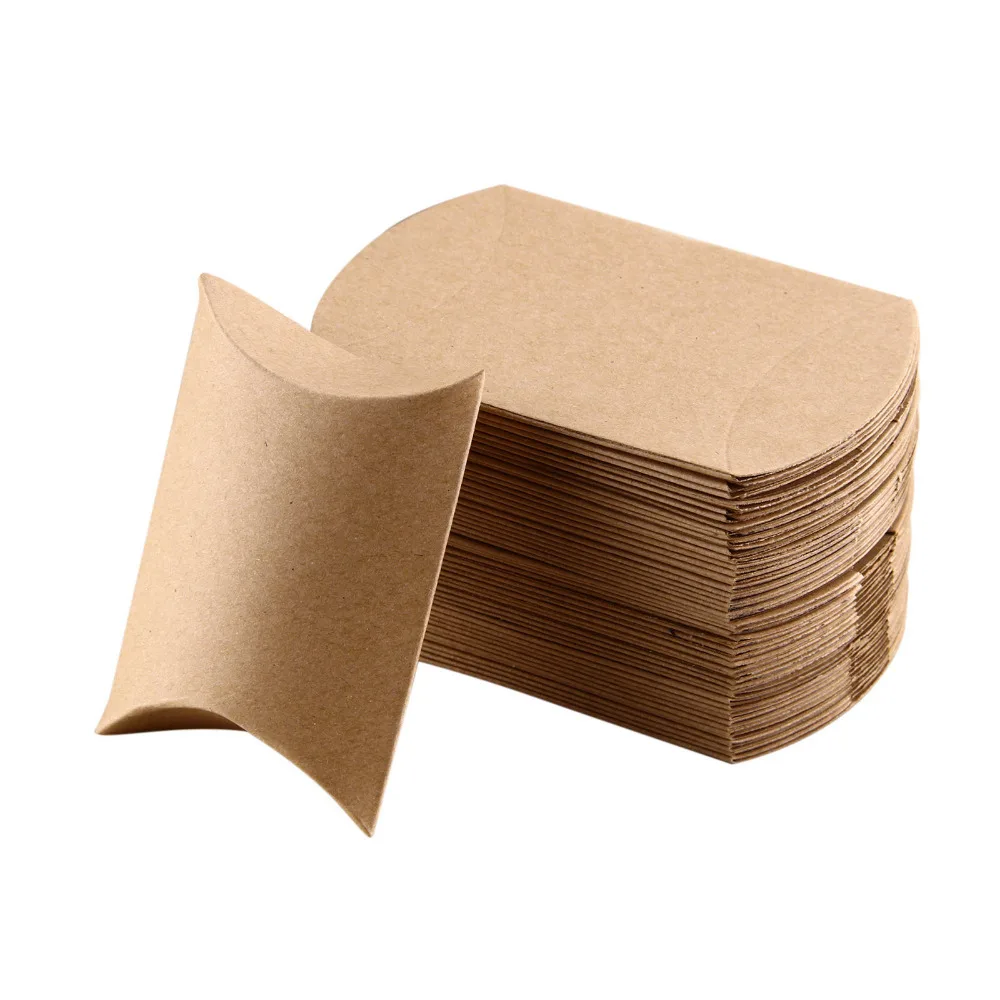 Kraft pillow box with twineWedding candy box paper folding kraft packaging box