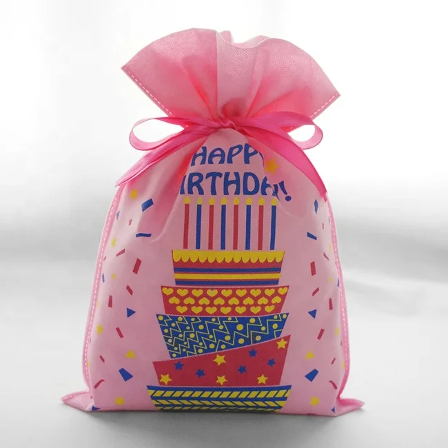 Birthday Promotional Drawstring Non Woven Fabric Bag Custom Logo Printed Drawstring Pouch Gift Bags Packaging