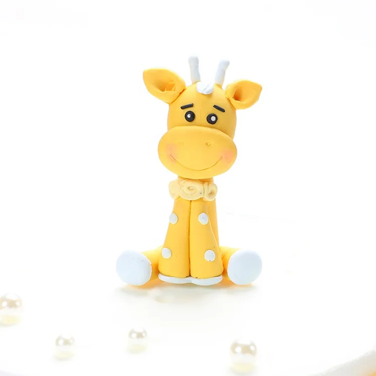 
New happy birthday party cake topper resin polymer clay cake toppers cute giraffe rabbit cake topper 
