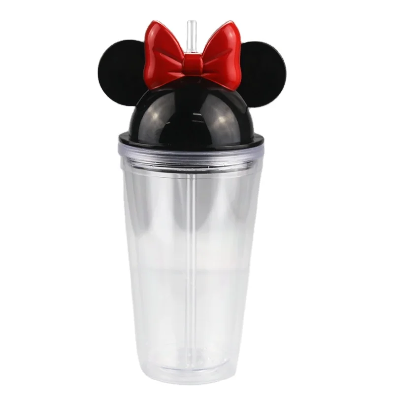 
Homefish OEM Cute Style 450ml Mickey Lid Double Wall Acrylic Plastic Insulated Travel Tumblers Minnie Tumbler With Straw For Kid 