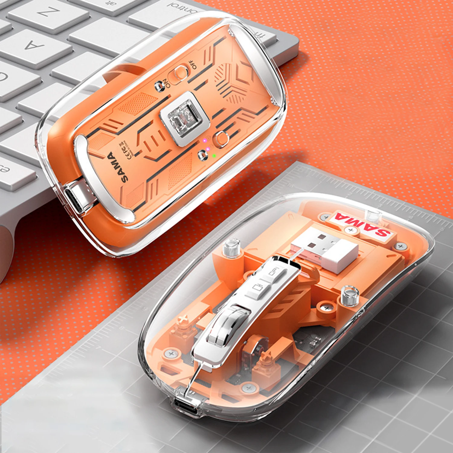 Беспроводная игровая мышь SAMA, полностью прозрачный двойной режим, 2,4 г, BT, эргономичная Бесшумная перезаряжаемая оконная компьютерная мышь