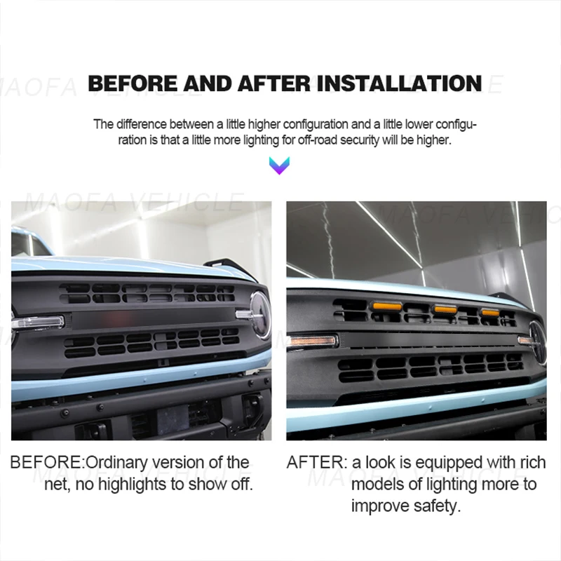 2021 2022 2023 Car exterior accessories Front Bumper Grille yellow light yellow Raptor led lights For Ford Bronco 2/4 Door