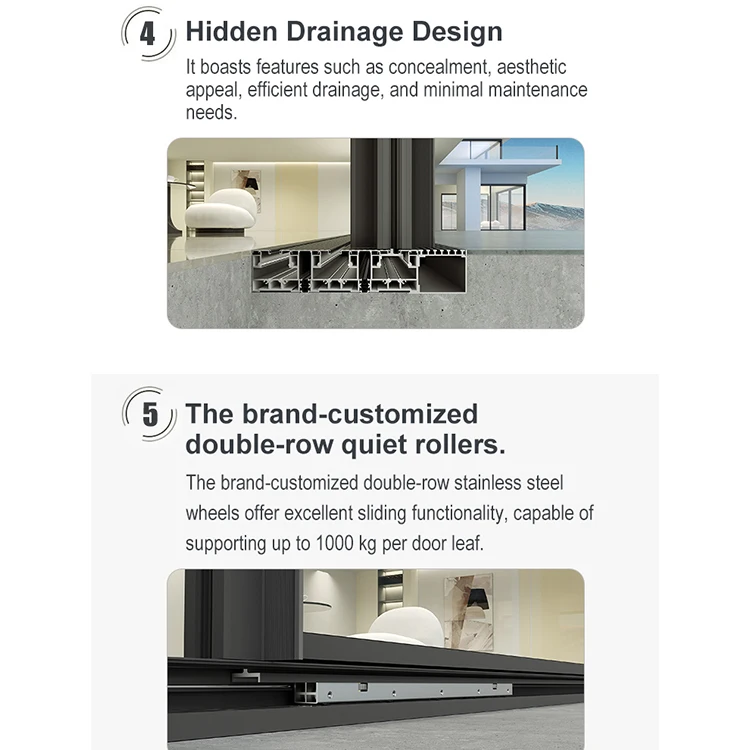 DERCHI moden slim frame black aluminium full view tempered glass external sliding door hurricane impact sliding patio doors